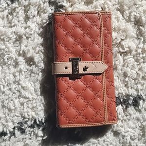 Spartina 449 Tri-fold Clutch Wallet Genuine Leather Burnt Brick/Tan/Brown